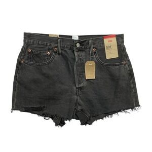Levi's 501 Shorts Women W30 Black High Rise Distressed Cut Off Denim 56327-0112